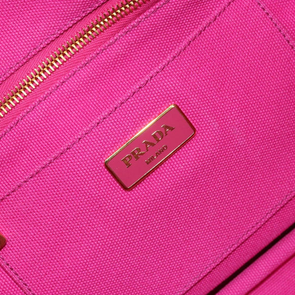 PRADA Canapa MM Handtas Canvas Roze Goud Auth yk19772
