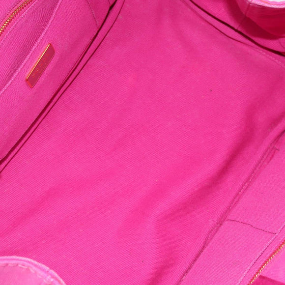 PRADA Canapa MM Handtas Canvas Roze Goud Auth yk19772