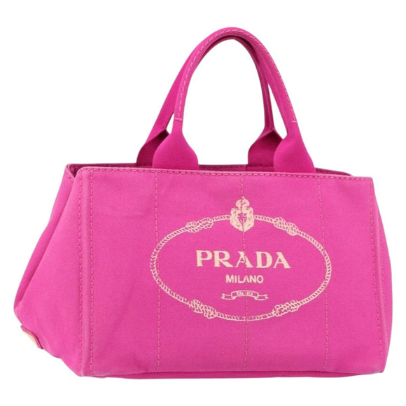 PRADA Canapa MM Handtas Canvas Roze Goud Auth yk19772
