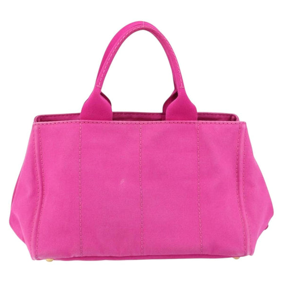 PRADA Canapa MM Handtas Canvas Roze Goud Auth yk19772