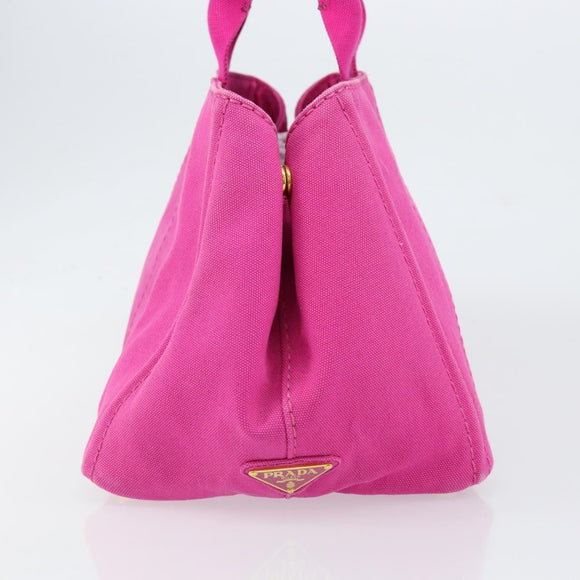 PRADA Canapa MM Hand Bag Canvas Pink Gold Auth yk19772
