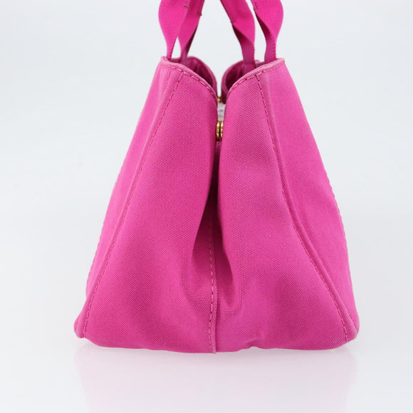 PRADA Canapa MM Handtas Canvas Roze Goud Auth yk19772