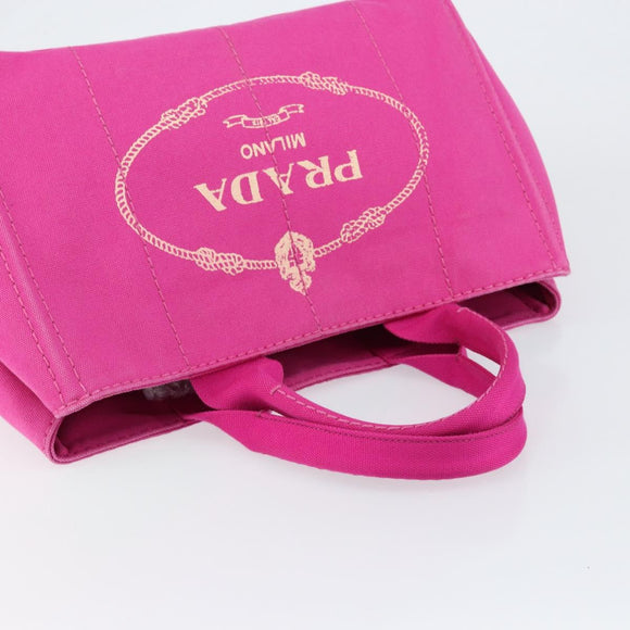 PRADA Canapa MM Handtas Canvas Roze Goud Auth yk19772