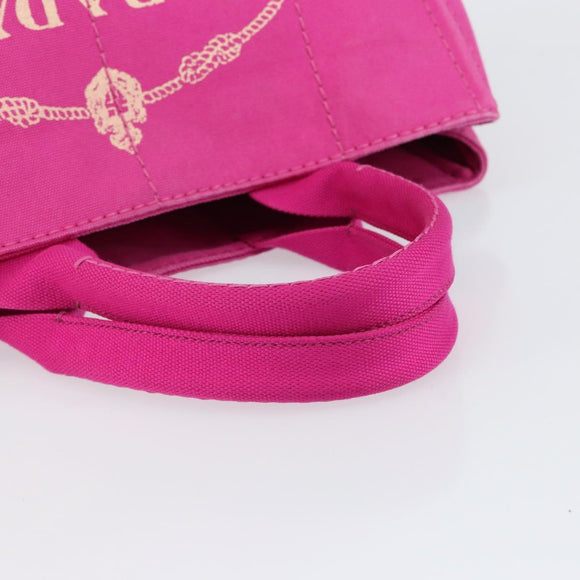PRADA Canapa MM Handtas Canvas Roze Goud Auth yk19772