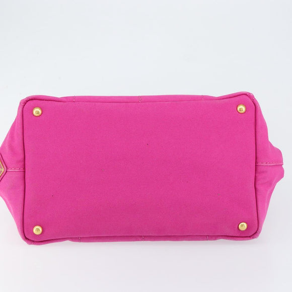 PRADA Canapa MM Handtas Canvas Roze Goud Auth yk19772
