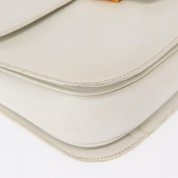 CELINE Shoulder Bag Leather White Gold Auth yk19773