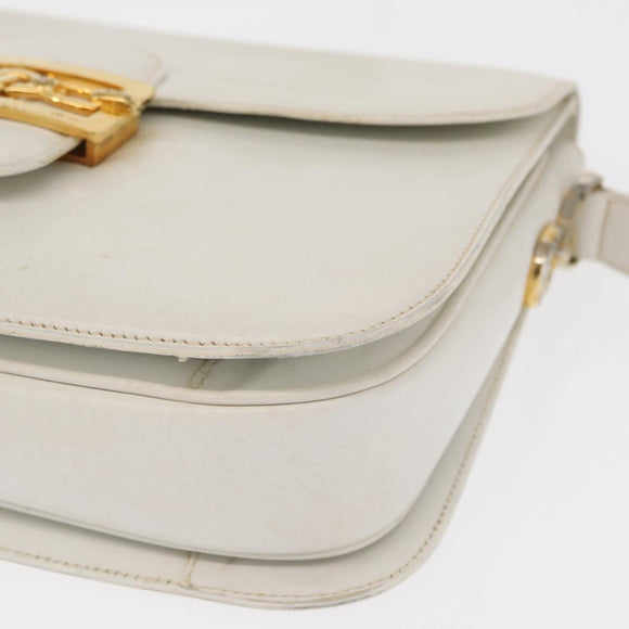 CELINE Shoulder Bag Leather White Gold Auth yk19773
