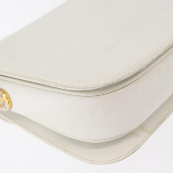 CELINE Shoulder Bag Leather White Gold Auth yk19773