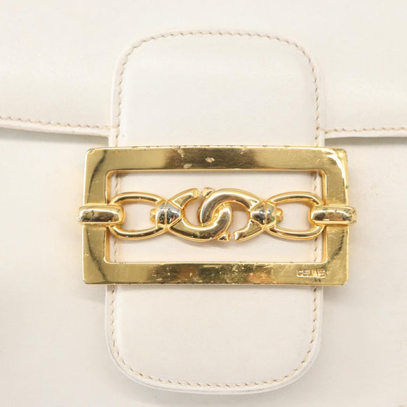 CELINE Shoulder Bag Leather White Gold Auth yk19773