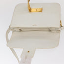 CELINE Shoulder Bag Leather White Gold Auth yk19773-10