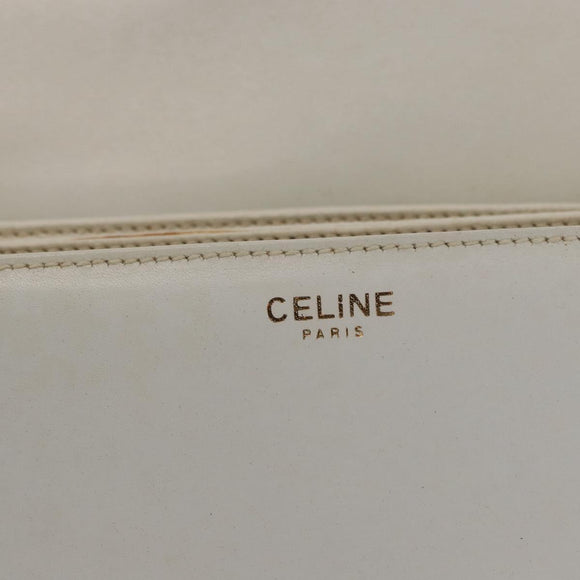 CELINE Shoulder Bag Leather White Gold Auth yk19773