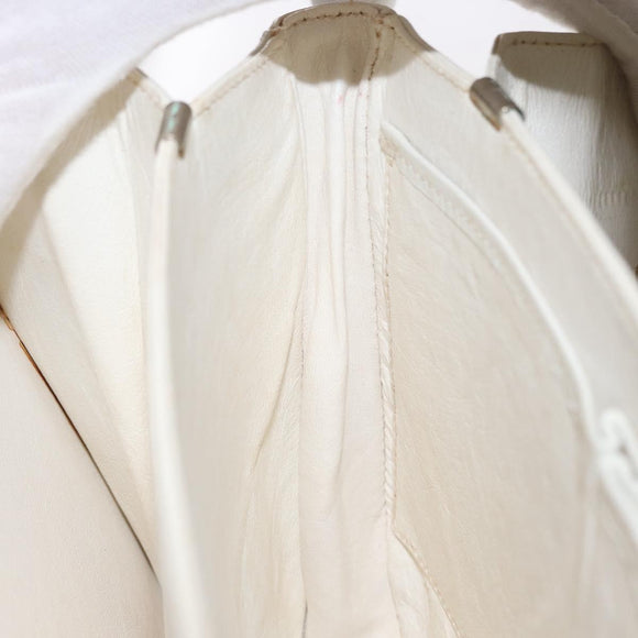 CELINE Shoulder Bag Leather White Gold Auth yk19773