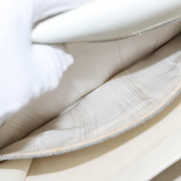 CELINE Shoulder Bag Leather White Gold Auth yk19773