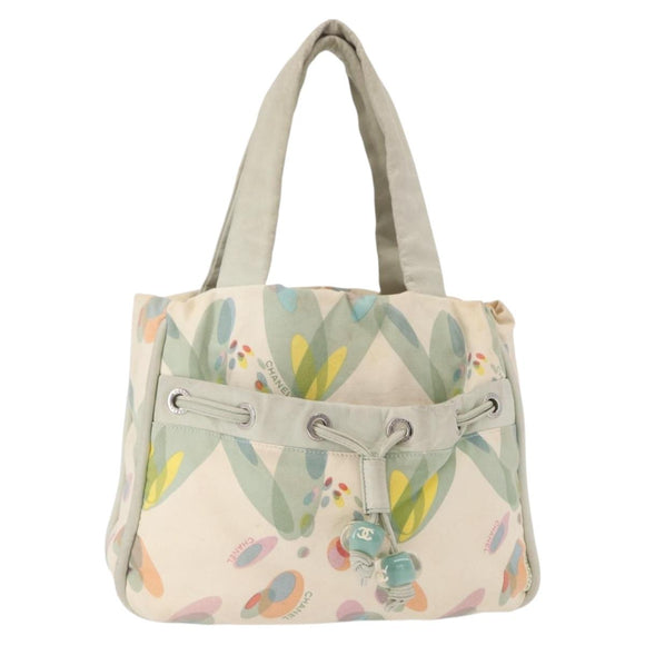 CHANEL Tote Bag Canvas White Silver CC Auth yk19774