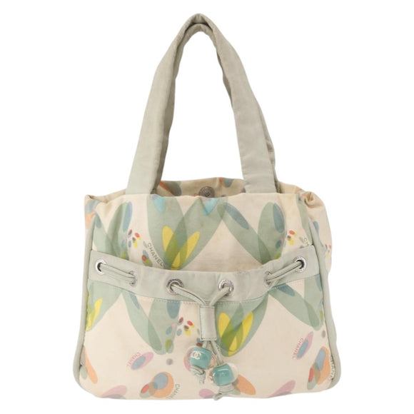 CHANEL Tote Bag Canvas White Silver CC Auth yk19774