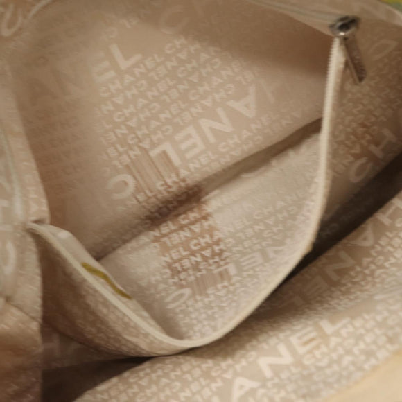 CHANEL Tote Bag Canvas White Silver CC Auth yk19774