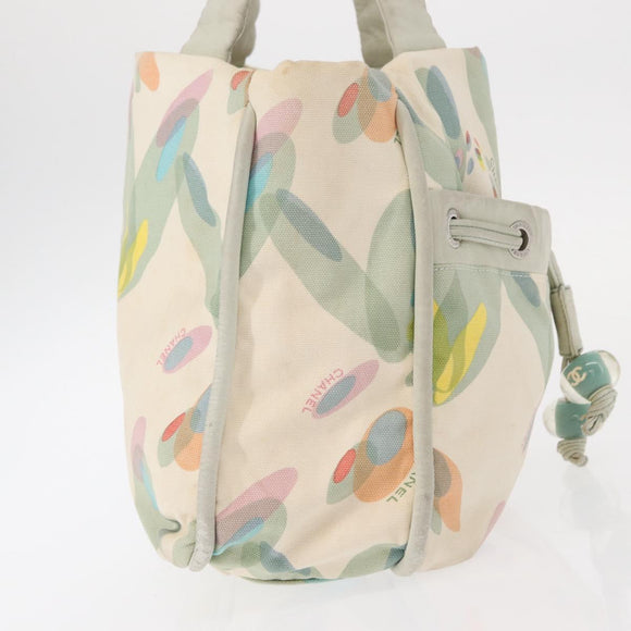 CHANEL Tote Bag Canvas White Silver CC Auth yk19774