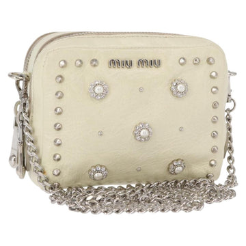 Miu Miu Chain Shoulder Bag Leather Cream Silver Auth yk19775