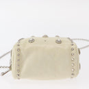 Miu Miu Ketten-Umhängetasche Leder Creme Silber Auth yk19775-10