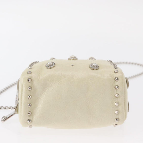 Miu Miu Ketten-Umhängetasche Leder Creme Silber Auth yk19775