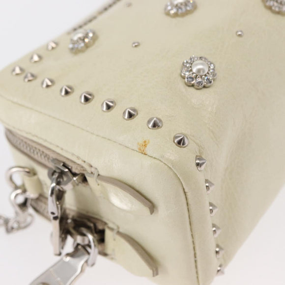 Miu Miu Ketten-Umhängetasche Leder Creme Silber Auth yk19775