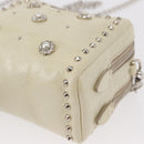 Miu Miu Ketten-Umhängetasche Leder Creme Silber Auth yk19775-12