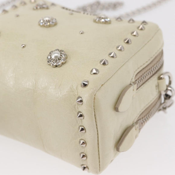 Miu Miu Ketten-Umhängetasche Leder Creme Silber Auth yk19775