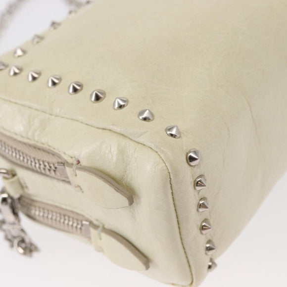 Miu Miu Chain Shoulder Bag Leather Cream Silver Auth yk19775