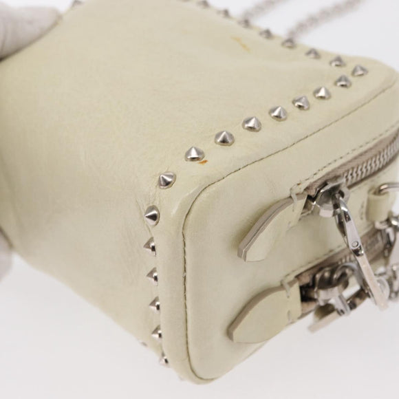 Miu Miu Ketten-Umhängetasche Leder Creme Silber Auth yk19775