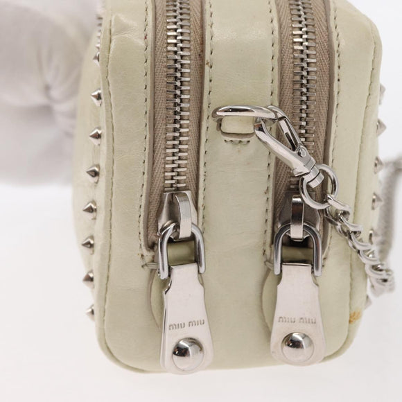 Miu Miu Ketten-Umhängetasche Leder Creme Silber Auth yk19775