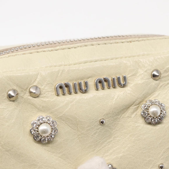 Miu Miu Ketten-Umhängetasche Leder Creme Silber Auth yk19775