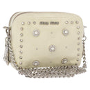 Miu Miu Ketten-Umhängetasche Leder Creme Silber Auth yk19775-1