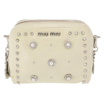 Miu Miu Chain Shoulder Bag Leather Cream Silver Auth yk19775 - 0