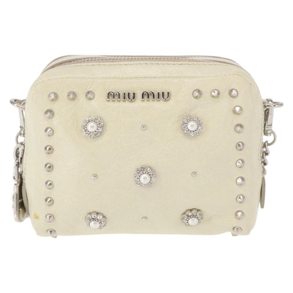 Miu Miu Chain Shoulder Bag Leather Cream Silver Auth yk19775