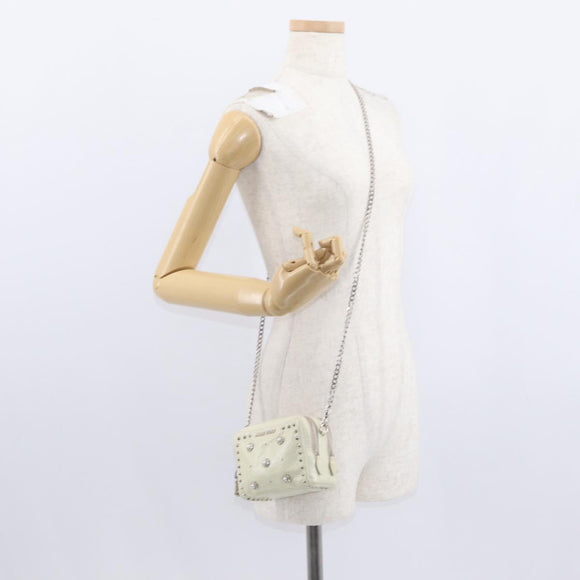 Miu Miu Ketten-Umhängetasche Leder Creme Silber Auth yk19775