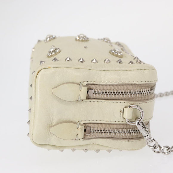 Miu Miu Chain Shoulder Bag Leather Cream Silver Auth yk19775
