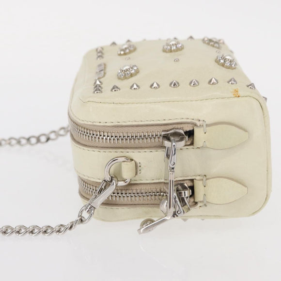 Miu Miu Ketten-Umhängetasche Leder Creme Silber Auth yk19775