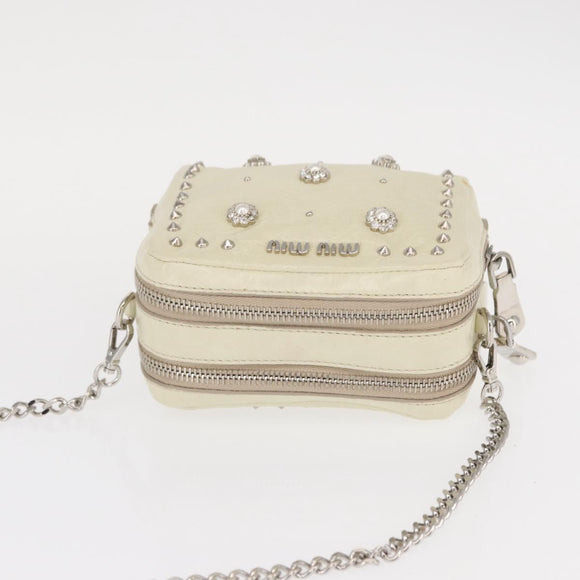 Miu Miu Chain Shoulder Bag Leather Cream Silver Auth yk19775