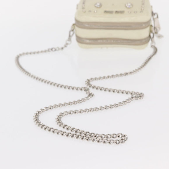 Miu Miu Chain Shoulder Bag Leather Cream Silver Auth yk19775