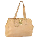 Miu Miu Tote Bag Leather Beige Gold Auth yk19778-1