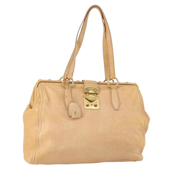Miu Miu Tote Bag Leather Beige Gold Auth yk19778