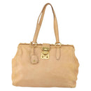 Miu Miu Tote Bag Leather Beige Gold Auth yk19778-2