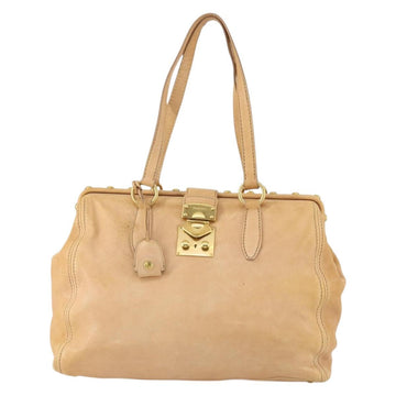 Miu Miu Tote Bag Leather Beige Gold Auth yk19778 - 0