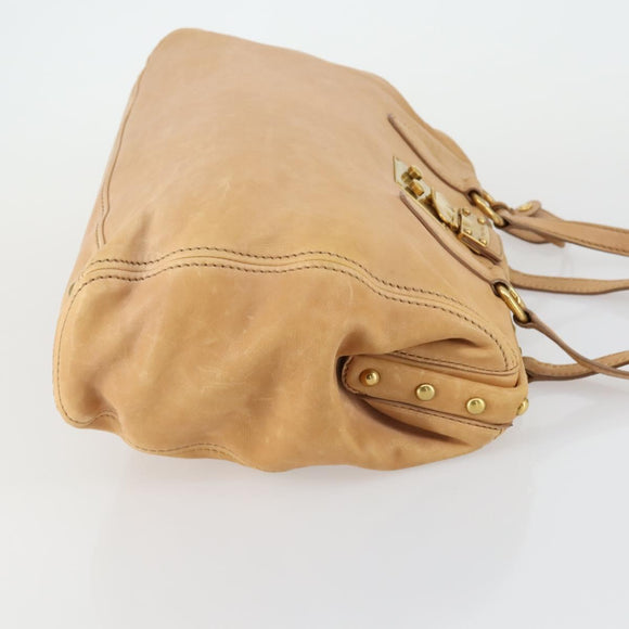 Miu Miu Tote Bag Leather Beige Gold Auth yk19778
