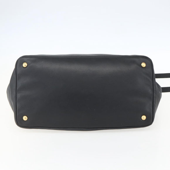 PRADA Hand Bag Leather 2way Black Gold Auth yk19782