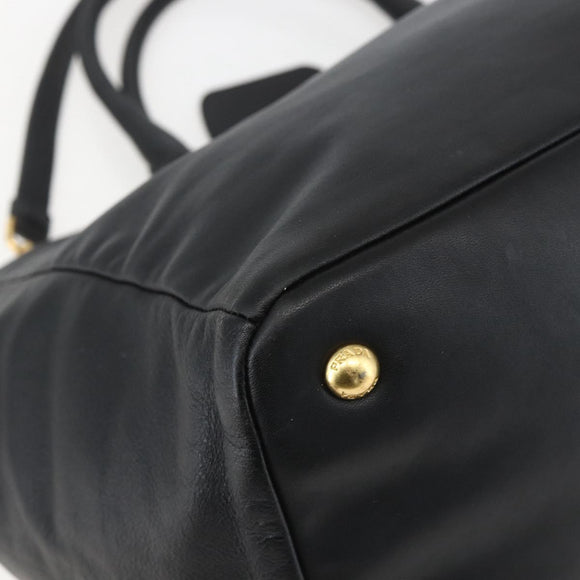 PRADA Hand Bag Leather 2way Black Gold Auth yk19782