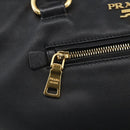 PRADA Hand Bag Leather 2way Black Gold Auth yk19782-17
