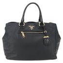 PRADA Hand Bag Leather 2way Black Gold Auth yk19782-2