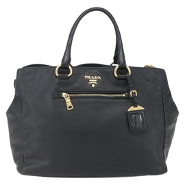 PRADA Hand Bag Leather 2way Black Gold Auth yk19782 - 0