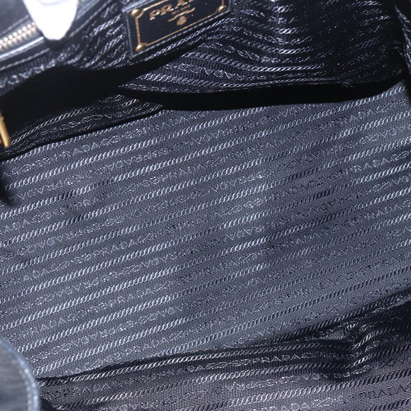 PRADA Hand Bag Leather 2way Black Gold Auth yk19782